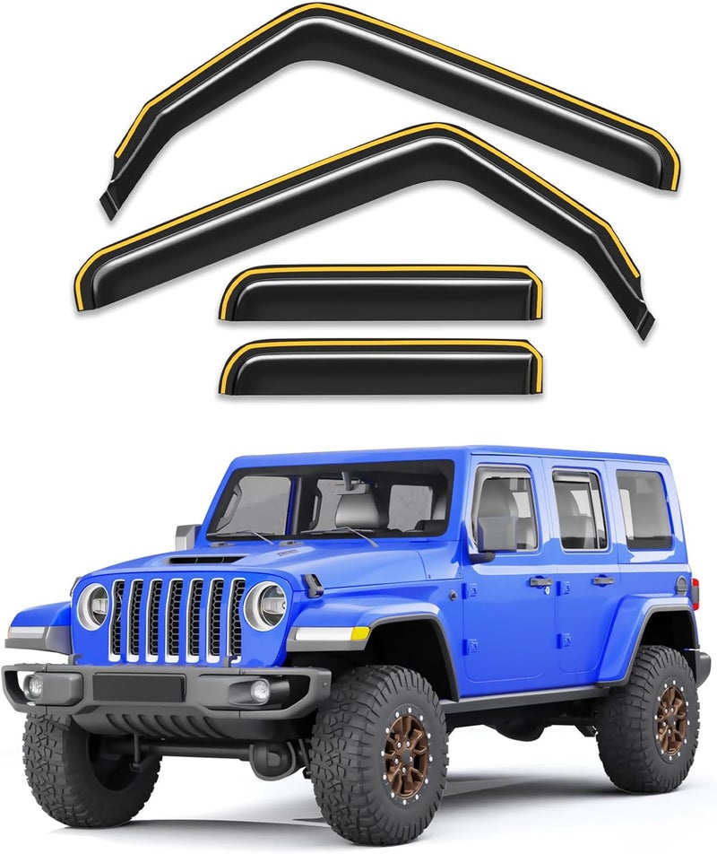 Breejoy in-Channel Window Rain Guards Fit for 2018-2026 Jeep Wrangler JL and 2020-2026 Jeep Gladiator Truck, Window Visors Window Deflectors Vent Visors Vent Shades Car Accessories -4 pcs - Image 1